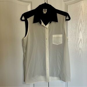 Anne Klein Black & White Collared Button Down Top